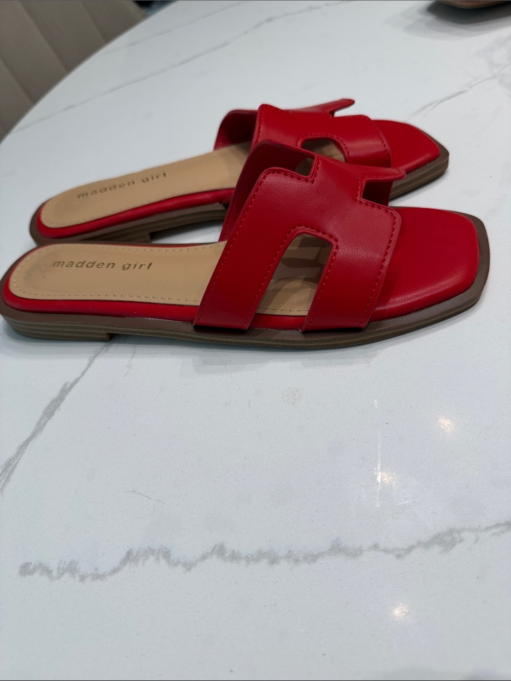 Madden Girl Red Open-Toe Slide Sandals - Picture 2 of 4